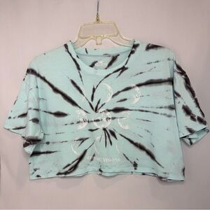 Hollister Women's Tie-Dye Crop Top - Mint Green Black Moon Phase Graphic Tee S